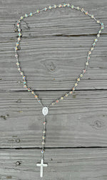 Xtra Long, Rosary Silver Necklace with Miraculous Medal Cross Multicolor Rosaries