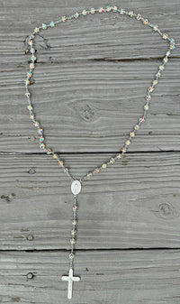Xtra Long, Rosary Silver Necklace with Miraculous Medal Cross Multicolor Rosaries