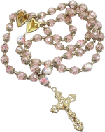 Xtra Long, Rosary Pink Necklace with Miraculous Medal Cross Multicolor Rosaries