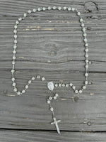 Xtra Long, Rosary White Necklace with Miraculous Medal Cross Multicolor Rosaries