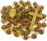 Xtra Long, Rosary Gold Necklace with Miraculous Medal Cross Multicolor Rosaries