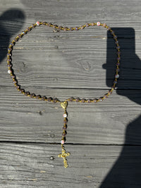 Xtra Long, Rosary Pink Necklace with Miraculous Medal Cross Multicolor Rosaries