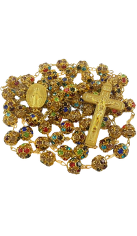 Xtra Long, Rosary Gold Necklace with Miraculous Medal Cross Multicolor Rosaries